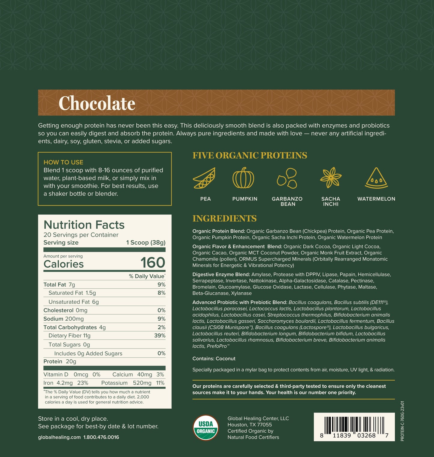 Protein Powder: 20g Plant-Based Protein/Scoop Vanilla Or Chocolate