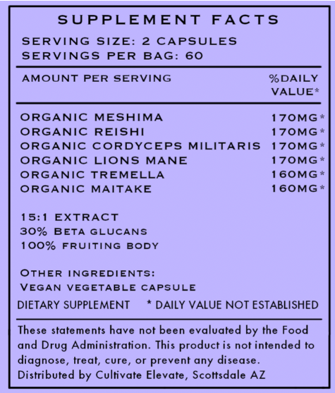 6 Mushroom Complex Capsules for Energy, Focus, Immunity & Stress Support