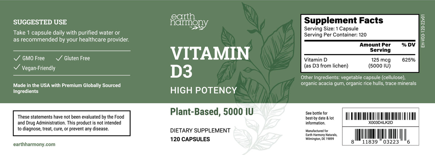 Vitamin D3 5000 IU Capsules: Strong Bones, Brain, & Immune System Support