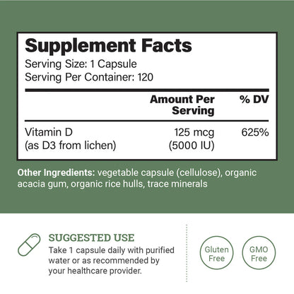 Vitamin D3 5000 IU Capsules: Strong Bones, Brain, & Immune System Support