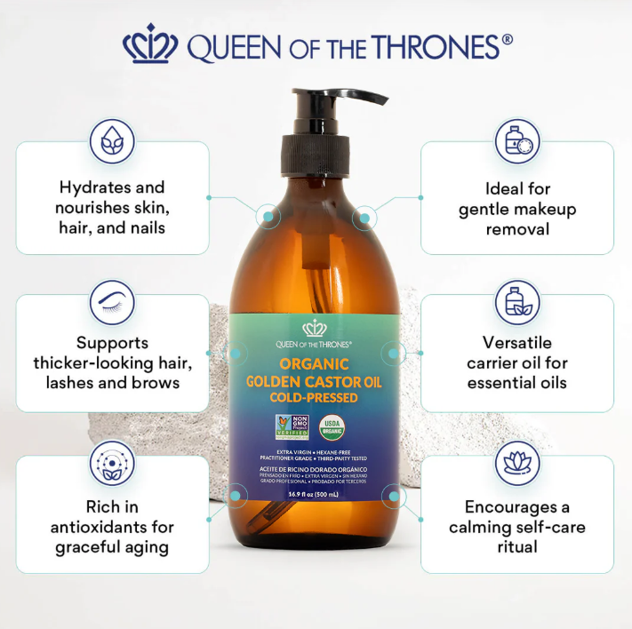 Queen of Thrones | Organic Golden Castor Oil For Hair, Skin, Nails & Castor Oil Packs