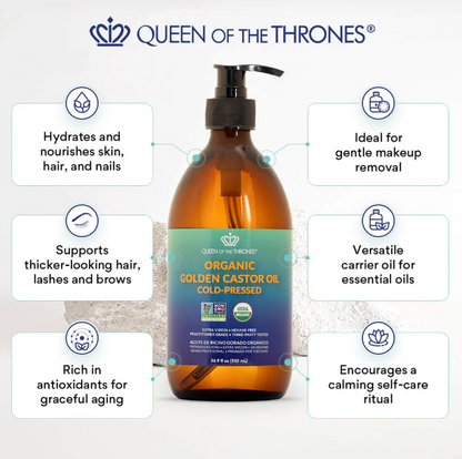 Queen of Thrones | Organic Golden Castor Oil For Hair, Skin, Nails & Castor Oil Packs