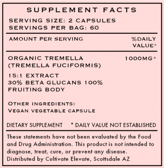 Organic Tremella Mushroom Capsules for Skin Hydration & Beauty Support