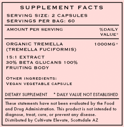 Organic Tremella Mushroom Capsules for Skin Hydration & Beauty Support