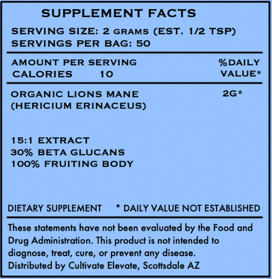 Organic Lion’s Mane Mushroom Extract Powder for Focus & Brain Support