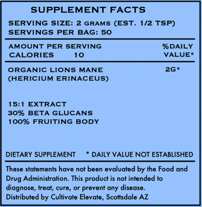 Organic Lion’s Mane Mushroom Extract Powder for Focus & Brain Support