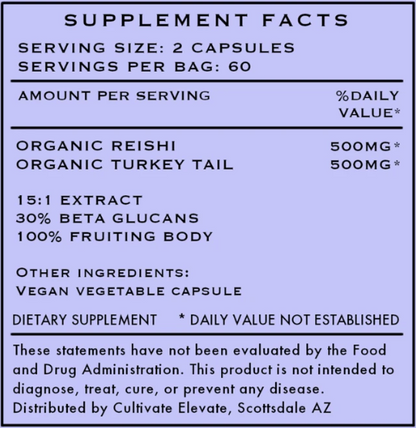 Organic Reishi & Turkey Tail Mushroom Capsules – Immune Support & Adaptogenic Balance