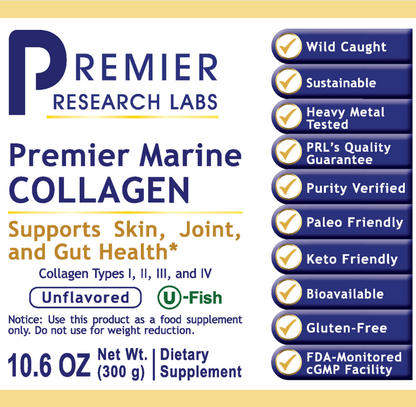 Premier Research Labs | Marine Collagen - Hydrolyzed Marine Collagen for Skin, Hair, Nails & Joint Support