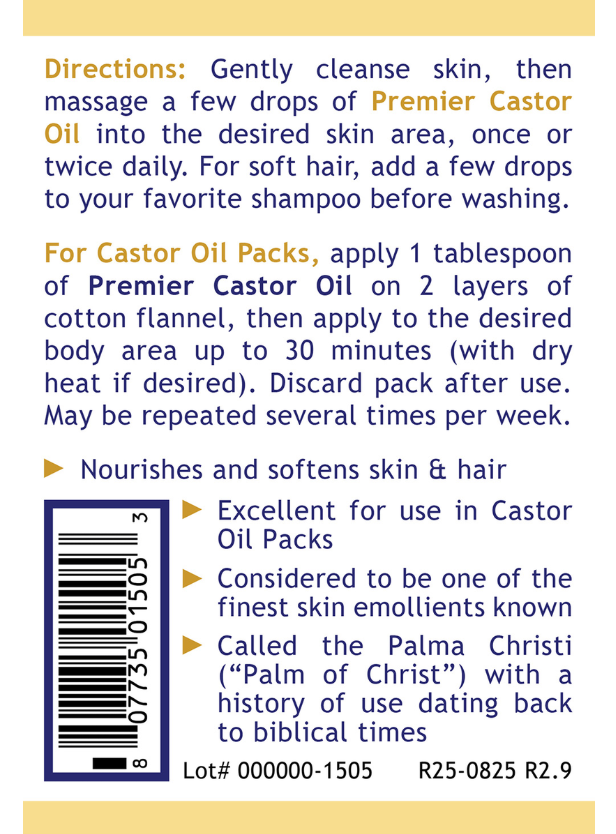 Organic Castor Oil, Premier – Cold-Pressed Castor Oil for Skin & Castor Oil Packs