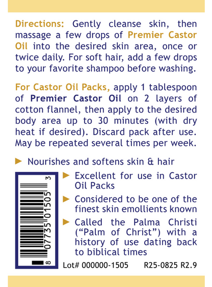 Organic Castor Oil, Premier – Cold-Pressed Castor Oil for Skin & Castor Oil Packs