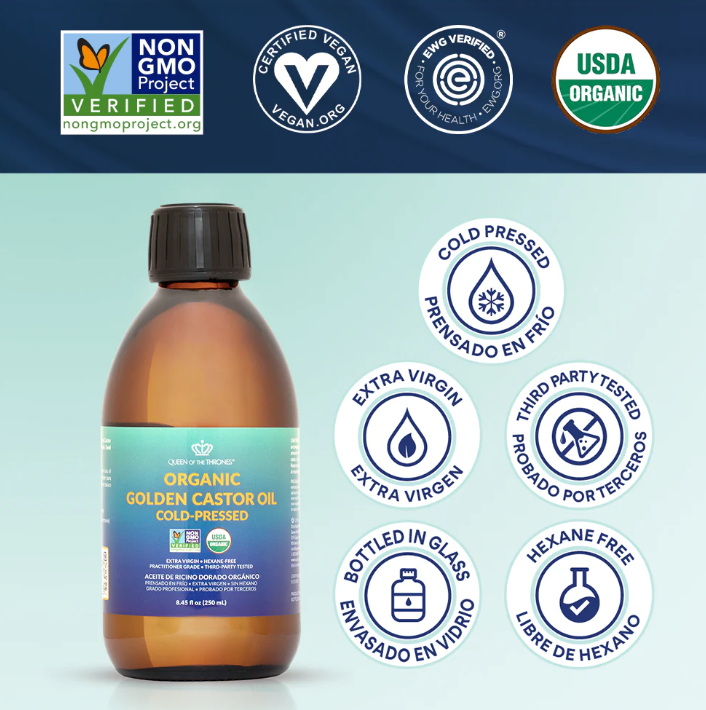Queen of Thrones | Organic Golden Castor Oil For Hair, Skin, Nails & Castor Oil Packs