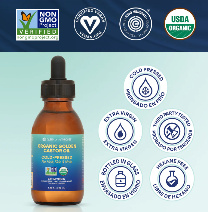 Queen of Thrones | Organic Golden Castor Oil For Hair, Skin, Nails & Castor Oil Packs