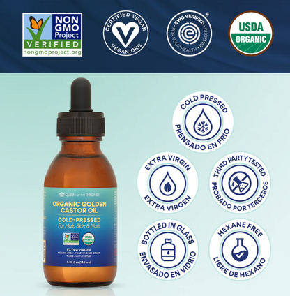 Queen of Thrones | Organic Golden Castor Oil For Hair, Skin, Nails & Castor Oil Packs