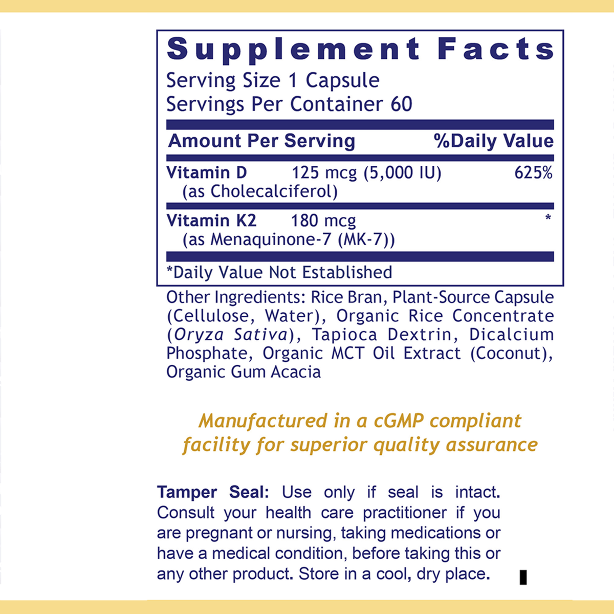 Premier Research Labs Vitamin D3+K2 | 5,000 IU D3 + 180 mcg K2