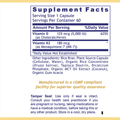 Premier Research Labs Vitamin D3+K2 | 5,000 IU D3 + 180 mcg K2
